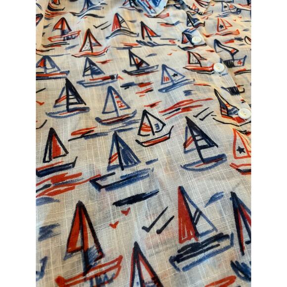 Bon Worth Red white blue sailing theme short sleeve blouse SZ Petite Large - Picture 3 of 8